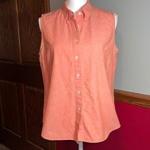 Lands End Orange sleeveless button up blouse.  Size 12